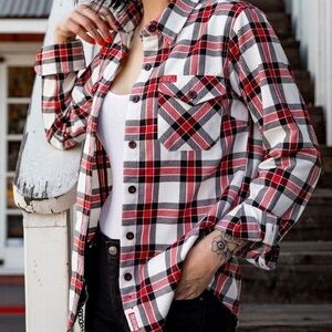 Dixxon Flannel Shirt BELL red white plaid womens size small